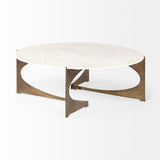 Reinhold 49" Round White Marble Top Gold Metal Base Coffee Table from Mercana - Luna Furniture