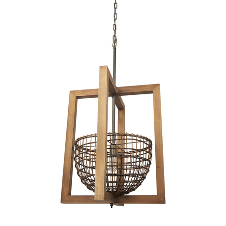 Kiley Warm Wood Basket Lantern Pendant Light from Mercana - Luna Furniture