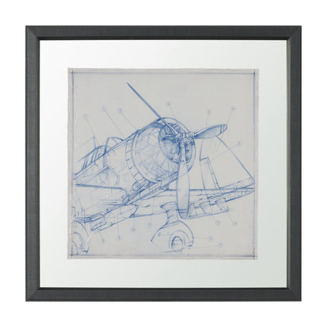 Airplane Mechanical Sketch I by Ethan Harper Hand Embellished Framed Art Print Matted under Glass from Mercana - Luna Furniture