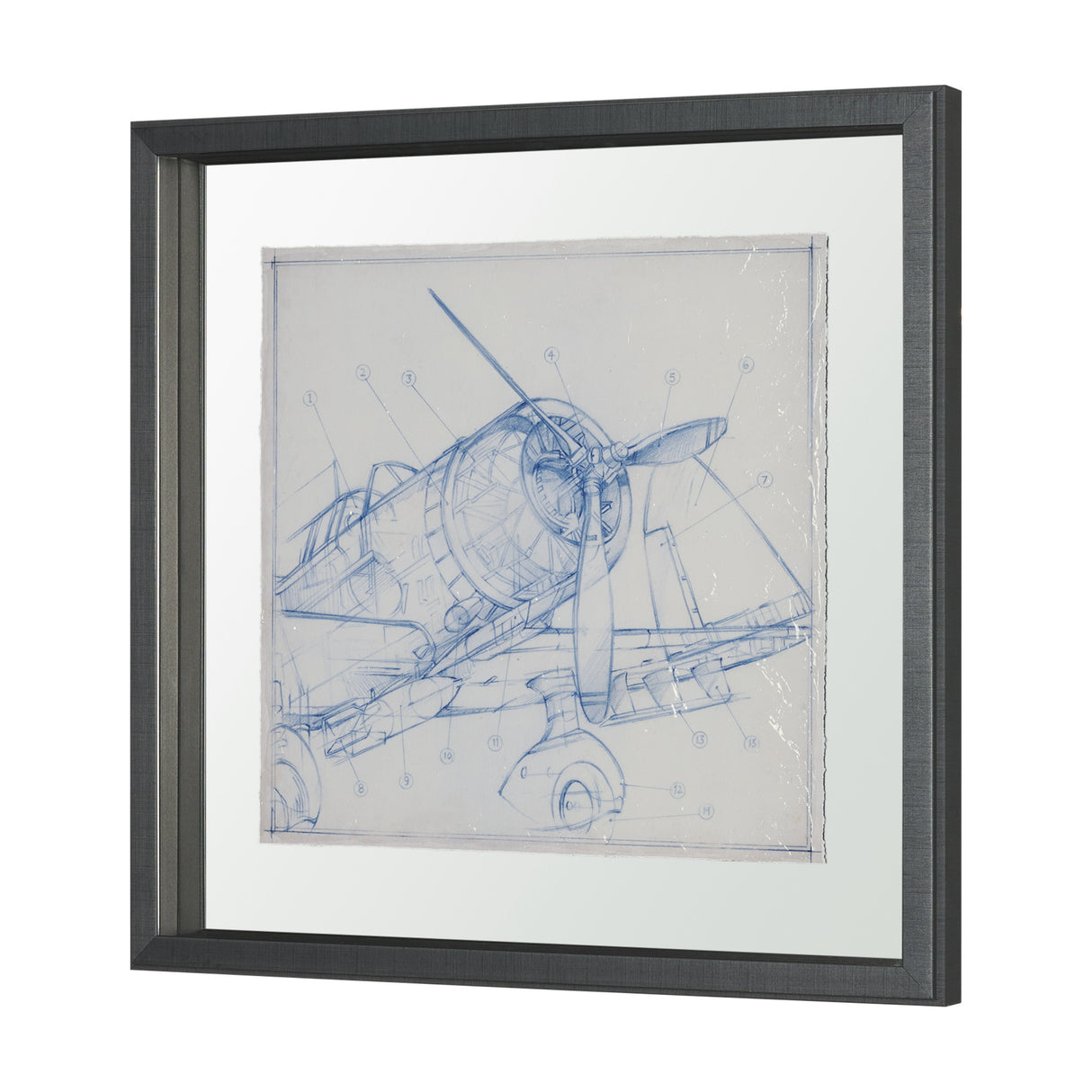 Airplane Mechanical Sketch I by Ethan Harper Hand Embellished Framed Art Print Matted under Glass from Mercana - Luna Furniture