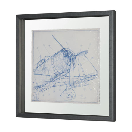 Airplane Mechanical Sketch I by Ethan Harper Hand Embellished Framed Art Print Matted under Glass from Mercana - Luna Furniture
