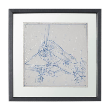 Airplane Mechanical Sketch II by Ethan Harper Hand Embellished Framed Art Print Matted under Glass from Mercana - Luna Furniture