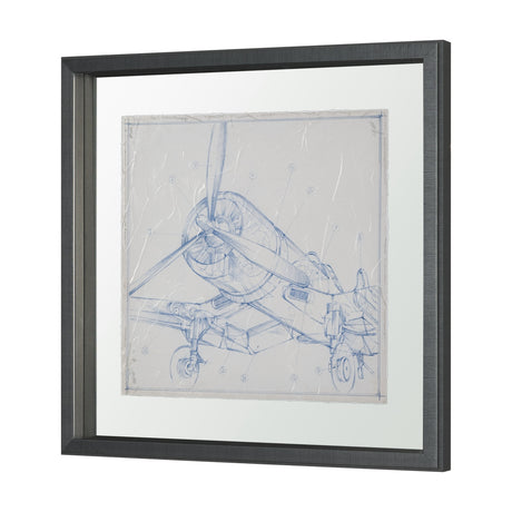 Airplane Mechanical Sketch II by Ethan Harper Hand Embellished Framed Art Print Matted under Glass from Mercana - Luna Furniture
