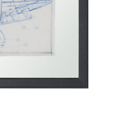 Airplane Mechanical Sketch II by Ethan Harper Hand Embellished Framed Art Print Matted under Glass from Mercana - Luna Furniture