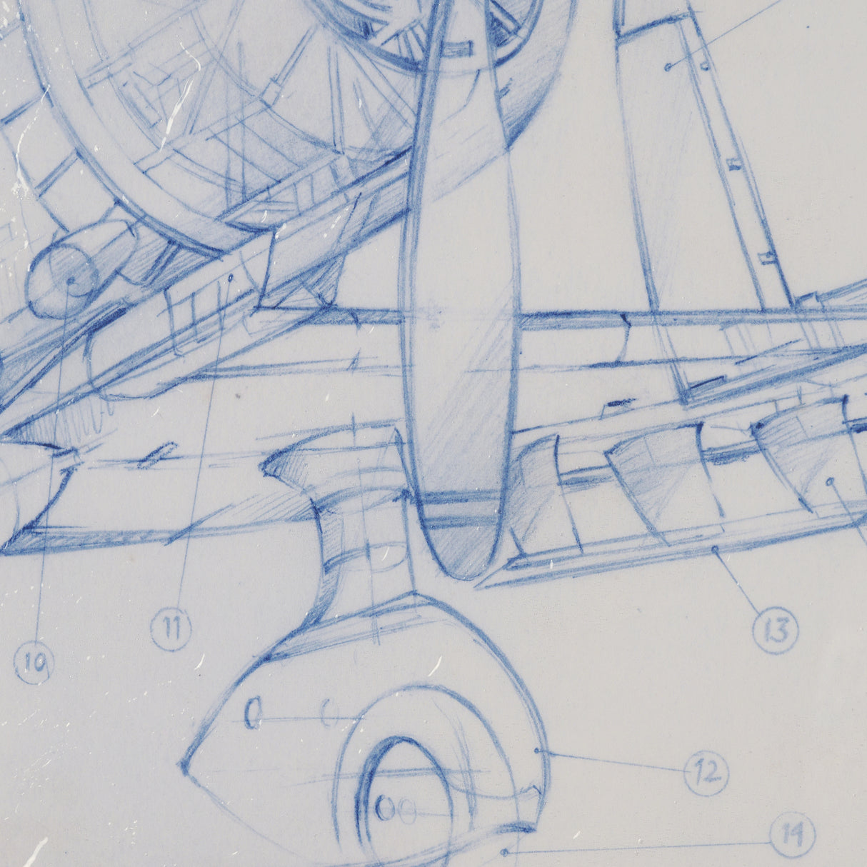 Airplane Mechanical Sketch II by Ethan Harper Hand Embellished Framed Art Print Matted under Glass from Mercana - Luna Furniture