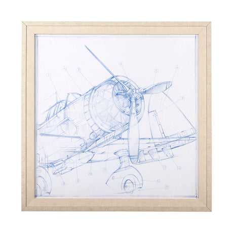 Airplane Mechanical Sketch I by Ethan Harper a Hand Embellished Textured Framed Art Print from Mercana - Luna Furniture