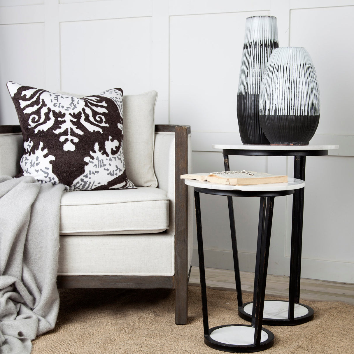 Tanami II Short Dark Brown/White Glazed Ceramic Vase from Mercana - Luna Furniture