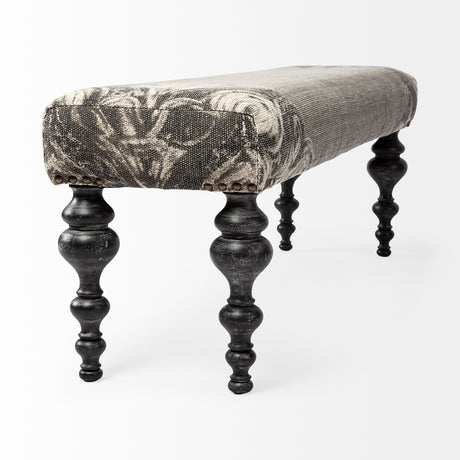 Alhambra 55L x 14W Upholstered Gray Seat W/Black Wood Legs Accent Bench from Mercana - Luna Furniture