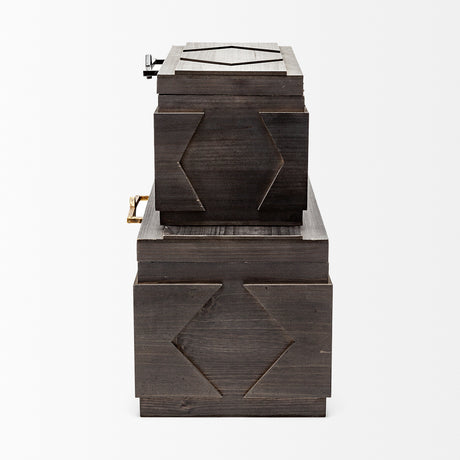 Cassia Set of 2 Brown Wooden Boxes from Mercana - Luna Furniture