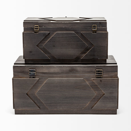 Cassia Set of 2 Brown Wooden Boxes from Mercana - Luna Furniture