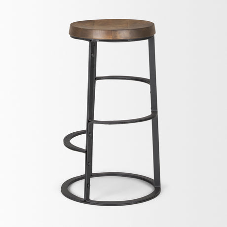 Neo 26.3" Seat Height Brown Wood Seat Black Metal Frame Stool from Mercana - Luna Furniture
