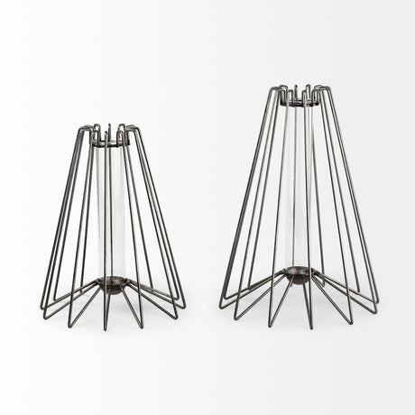 Madeline II Large Gunmetal Gray Metal Glass Test Tube Vase from Mercana - Luna Furniture
