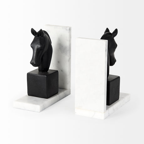 Hidalgo (Set of 2) 14L x 3W Black Majestic Horse Bookends from Mercana - Luna Furniture