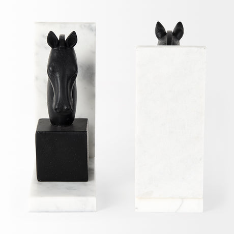 Hidalgo (Set of 2) 14L x 3W Black Majestic Horse Bookends from Mercana - Luna Furniture