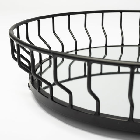 Helena 20L x 20W Black Metal Mirrored Bottom Round Serving Tray from Mercana - Luna Furniture