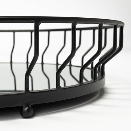 Helena 20L x 20W Black Metal Mirrored Bottom Round Serving Tray from Mercana - Luna Furniture
