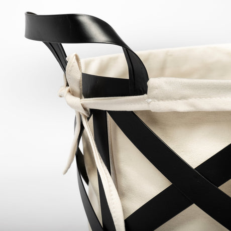 Liya 18L x 15W Black Metal Basket with Cream Fabric Liner from Mercana - Luna Furniture