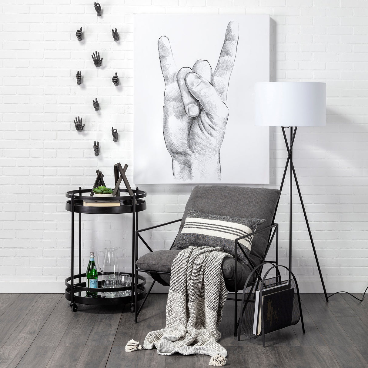 Ambrose 20.0L x 20.0W x 61.8H Black Metal W/White Fabric Shade Floor Lamp from Mercana - Luna Furniture