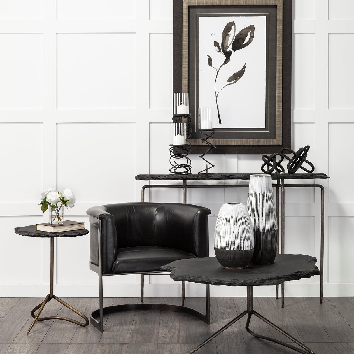 Omega I Small Black Metal Stacked Ring Table Candle Holder from Mercana - Luna Furniture
