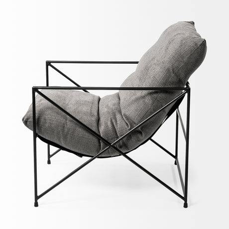 Leonidas 28.5L x 29.5W x 34.0H Grey Fabric Wrap Black Metal Frame Accent Chair from Mercana - Luna Furniture