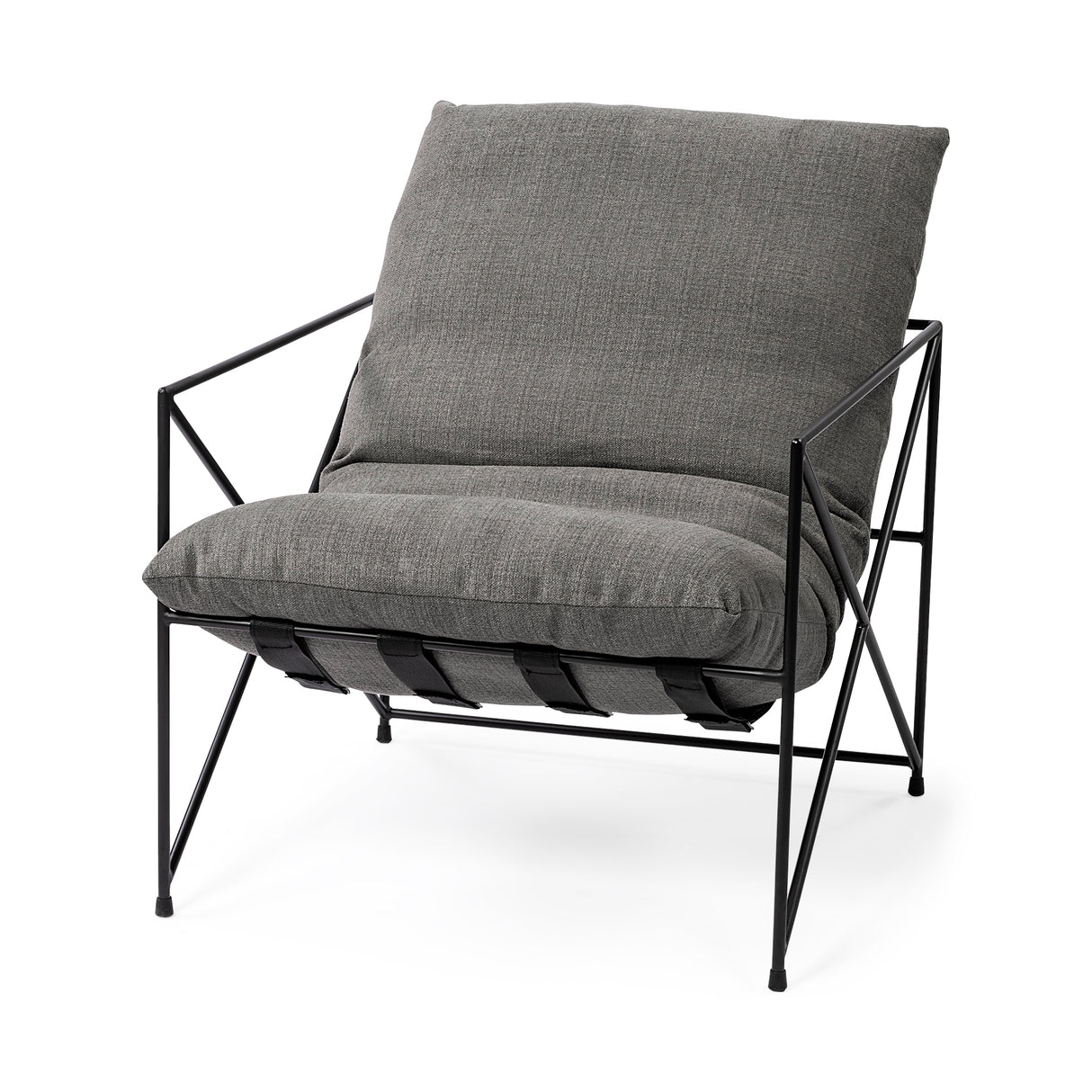Leonidas 28.5L x 29.5W x 34.0H Grey Fabric Wrap Black Metal Frame Accent Chair from Mercana - Luna Furniture