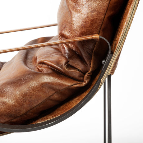 Hornet I 27.0L x 35.0W x 36.0H Brown Leather Unibody Seat w/ Black Metal Frame Accent Chair from Mercana - Luna Furniture