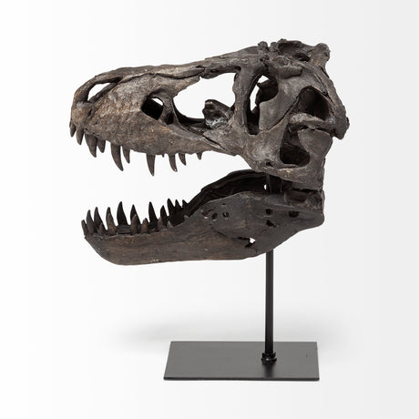 Jurassic 6L x 10W Brown Resin Tyrannosaurus Skull Replica from Mercana - Luna Furniture
