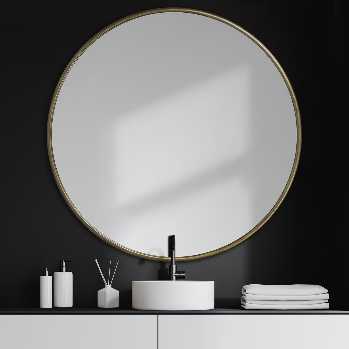 Piper 47.2L x 1.0W x 47.2H Large Gold Metal Round Wall Mirror from Mercana - Luna Furniture