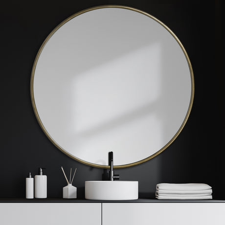 Piper 47.2L x 1.0W x 47.2H Large Gold Metal Round Wall Mirror from Mercana - Luna Furniture