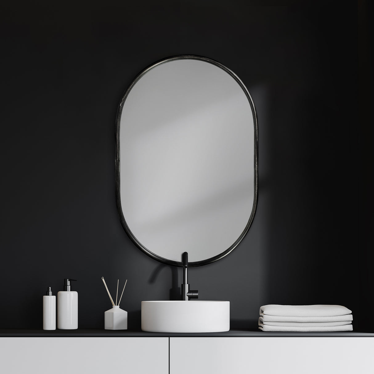 Sylvia II 24"x35" Oval Black Metal Frame Mirror from Mercana - Luna Furniture