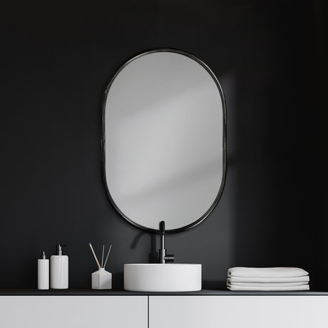 Sylvia II 24"x35" Oval Black Metal Frame Mirror from Mercana - Luna Furniture