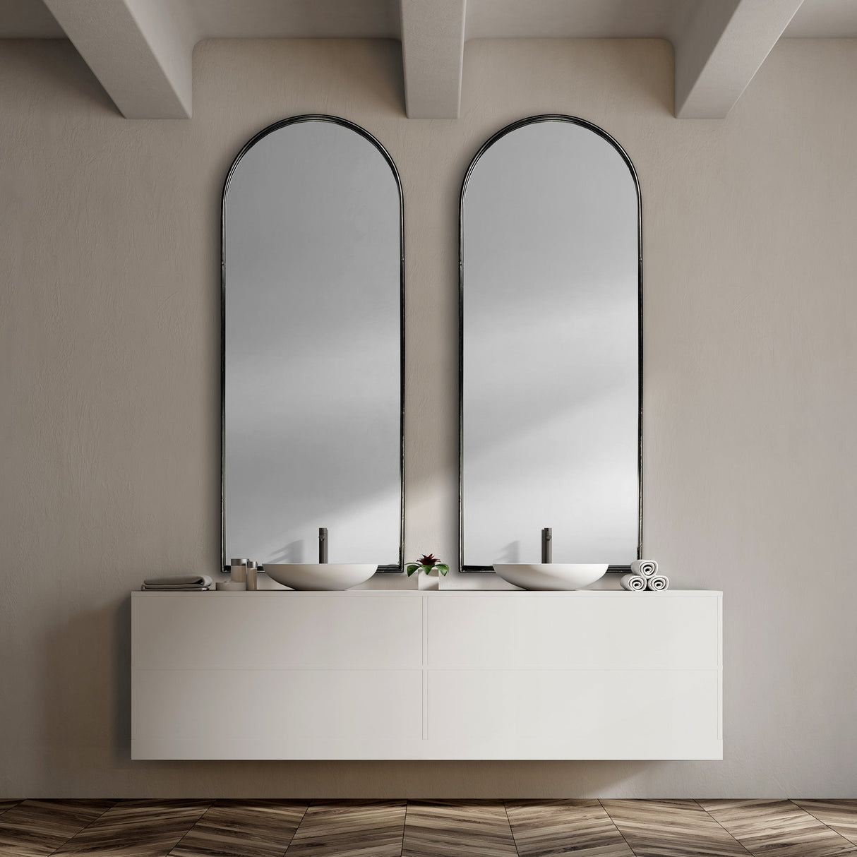Agatha 28.0L x 2.0W x 70.0H Rounded Arch Black Metal Frame Full Length Mirror from Mercana - Luna Furniture