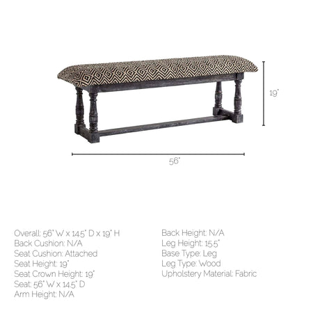 Denison 55L x 14.5W Black Beige Woven Cushion Top W Black Wood Base Accent Bench from Mercana - Luna Furniture