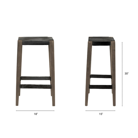 Nell 30" Seat Height Black Metal Seat & Foot Rest With Brown Wood Legs Stool from Mercana - Luna Furniture