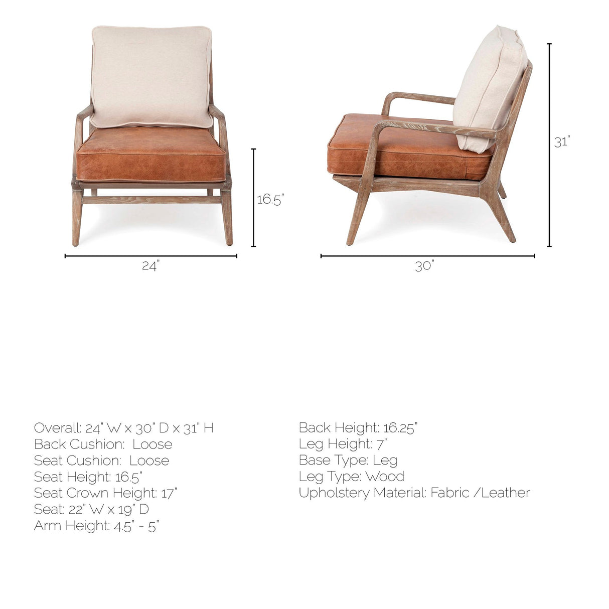 Harman II Cream Fabric and Brown Leather Seat Accent Chair from Mercana - Luna Furniture