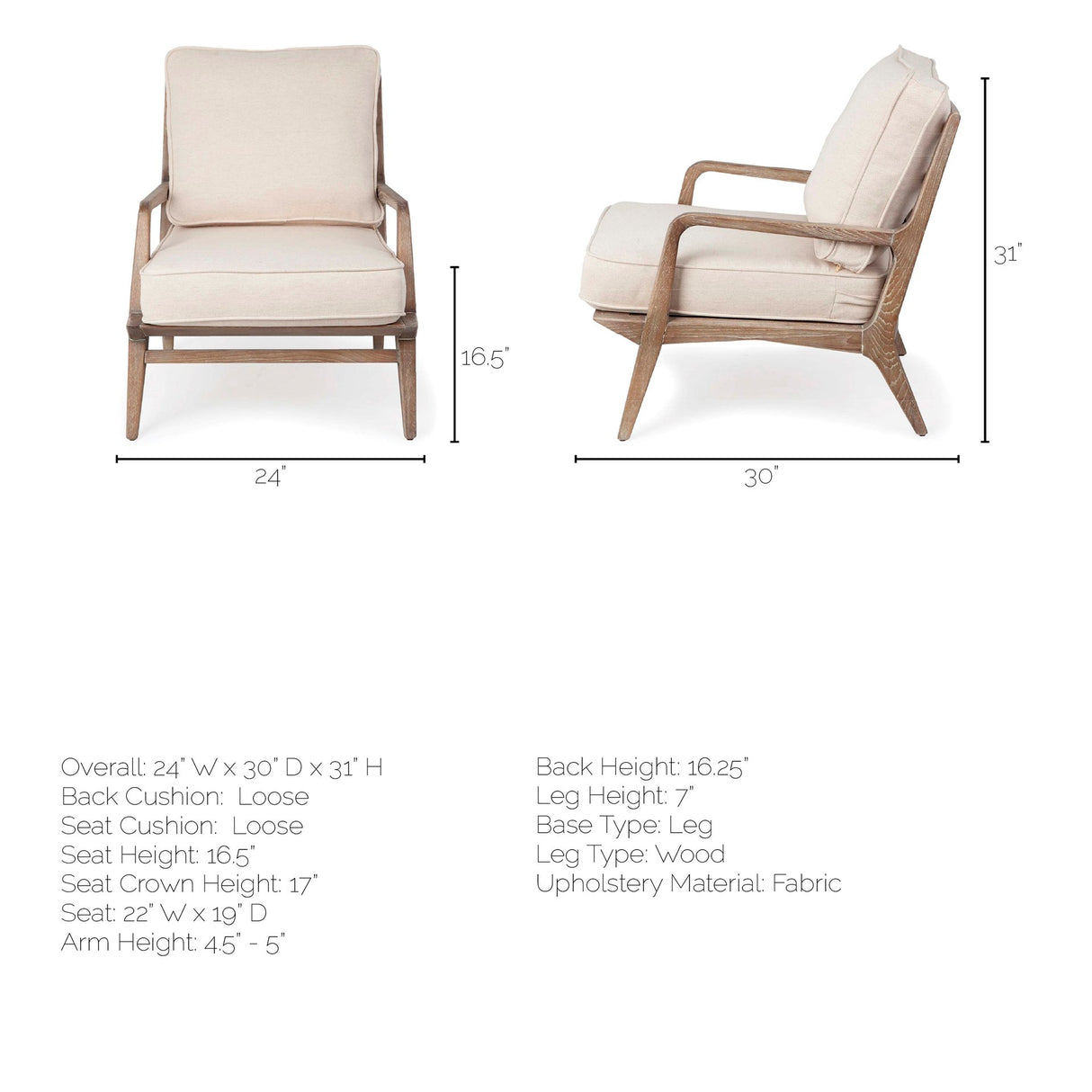 Harman II Off-White Fabric Seat w/ Wood Frame Accent Chair from Mercana - Luna Furniture