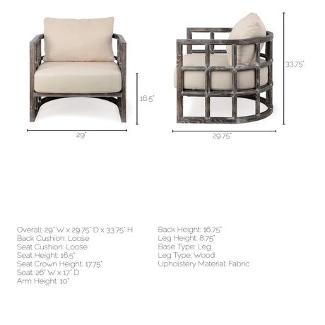 Skylar I Cream Fabric Covered Cushioned Demi-Lune Wooden Frame Accent Chair from Mercana - Luna Furniture