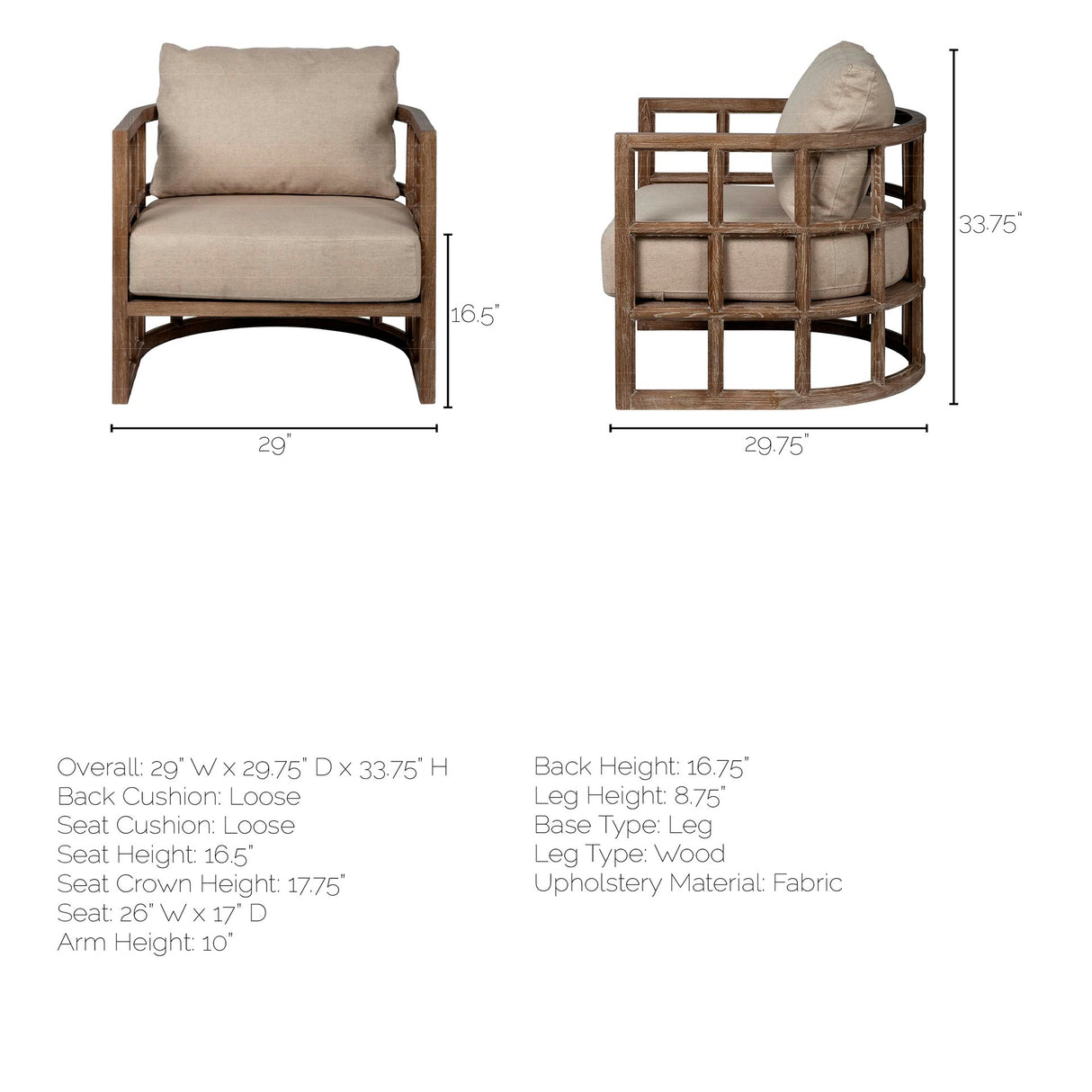 Skylar II Tan Fabric Covered Cushioned Demi-Lune Wooden Frame Accent Chair from Mercana - Luna Furniture