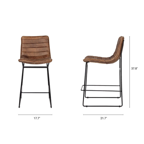 Meritt 37" Total Height Brown Leather Seat Black Metal Frame Stool from Mercana - Luna Furniture