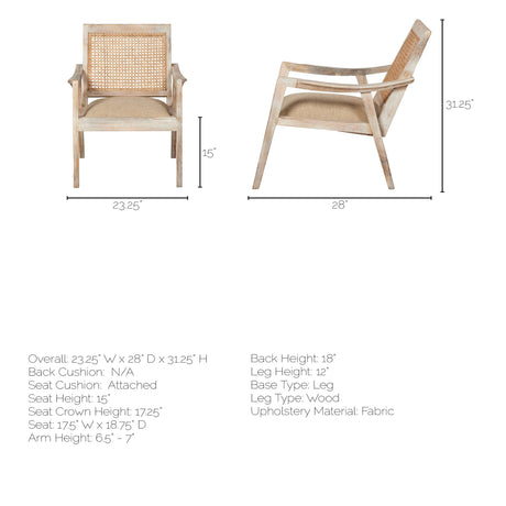 Teryn Cream Linen Seat And Natural Wooden Base w/ Mesh Back Accent Chair from Mercana - Luna Furniture