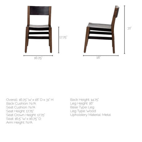 Nell I Black Iron Seat Solid Brown Wooden Base Dining Chair from Mercana - Luna Furniture