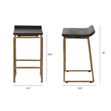Givens 24.25"H Brown Wood Seat Gold Metal Frame Stool from Mercana - Luna Furniture