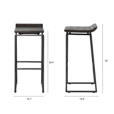 Givens 30.25"H Seat Height Black Wood Seat Black Metal Base Stool from Mercana - Luna Furniture