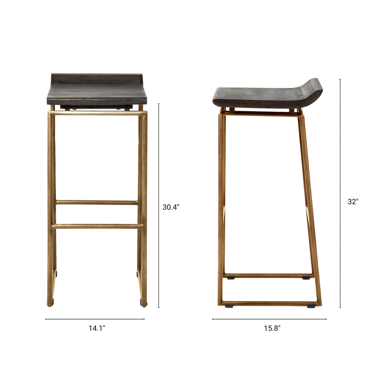Givens 30.25"H Seat Height Brown Wood Seat Gold Metal Base Stool from Mercana - Luna Furniture