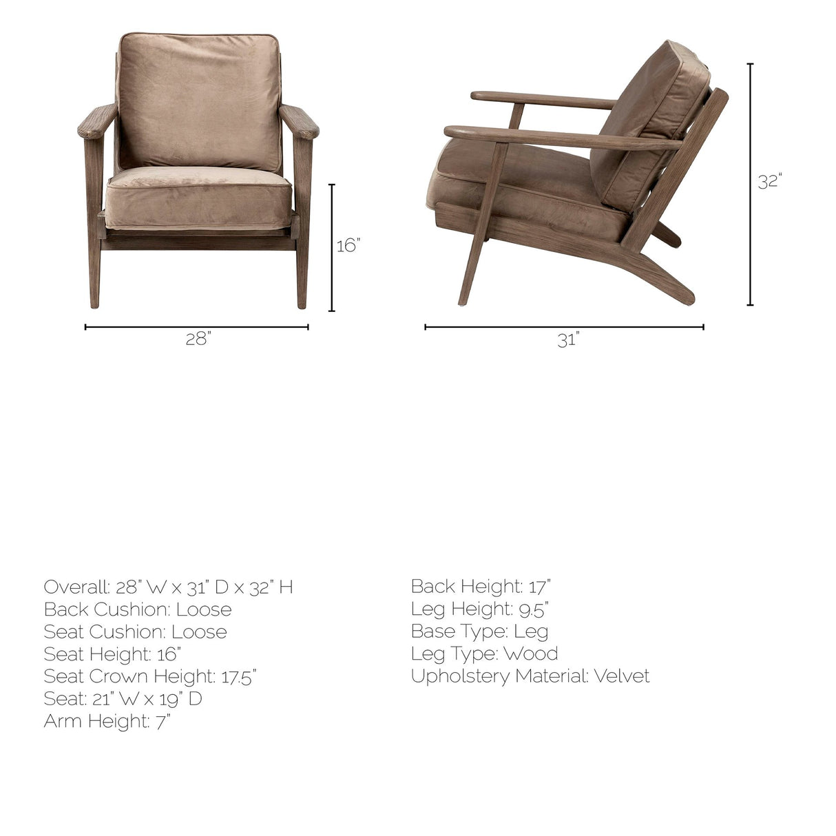 Olympus II Brown Velvet Covered Wooden Frame Accent Chair from Mercana - Luna Furniture