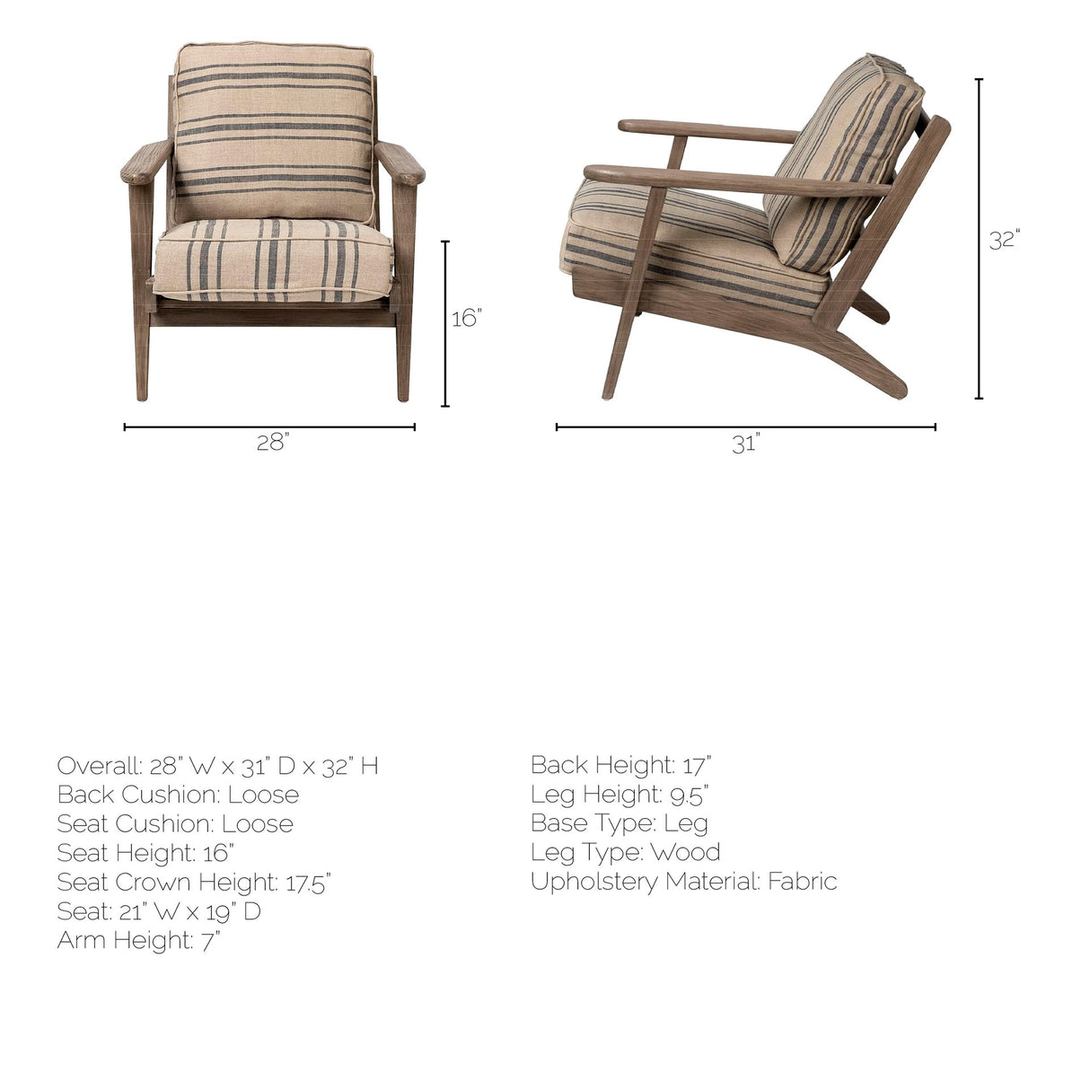 Olympus III Striped Brown Jute Wrapped Wooden Frame Accent Chair from Mercana - Luna Furniture