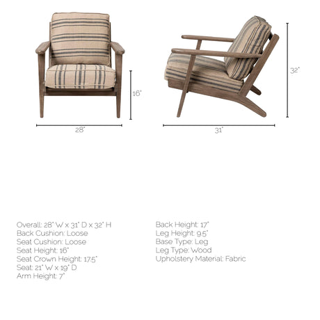 Olympus III Striped Brown Jute Wrapped Wooden Frame Accent Chair from Mercana - Luna Furniture