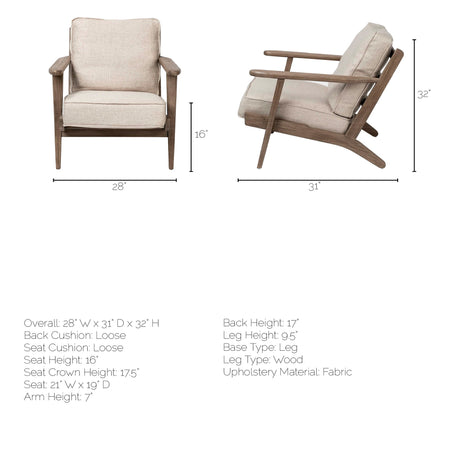 Olympus VI Beige Fabric Wrapped Wooden Frame Accent Chair from Mercana - Luna Furniture