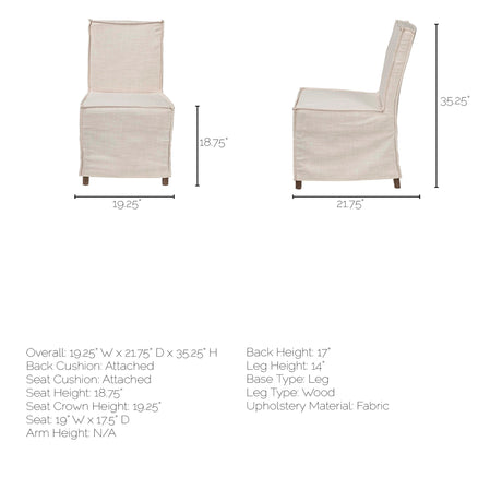 Elbert I Cream Fabric Slip-Cover Brown Wooden Base Dining Chair, Set of 2 from Mercana - Luna Furniture