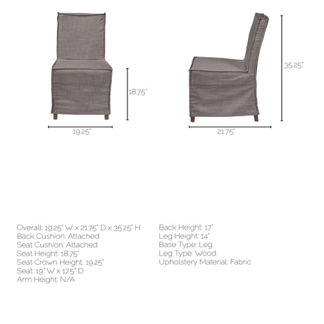 Elbert I Grey Fabric Slip-Cover Brown Wooden Base Dining Chair, Set of 2 from Mercana - Luna Furniture